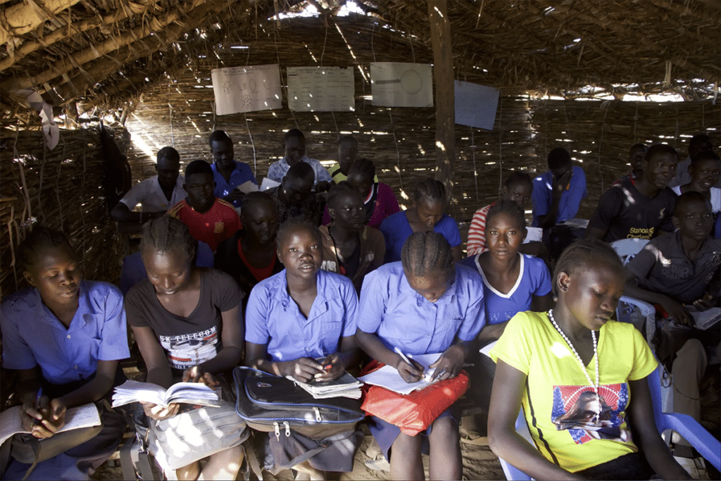 Children from the Nuba Mountains attending school.