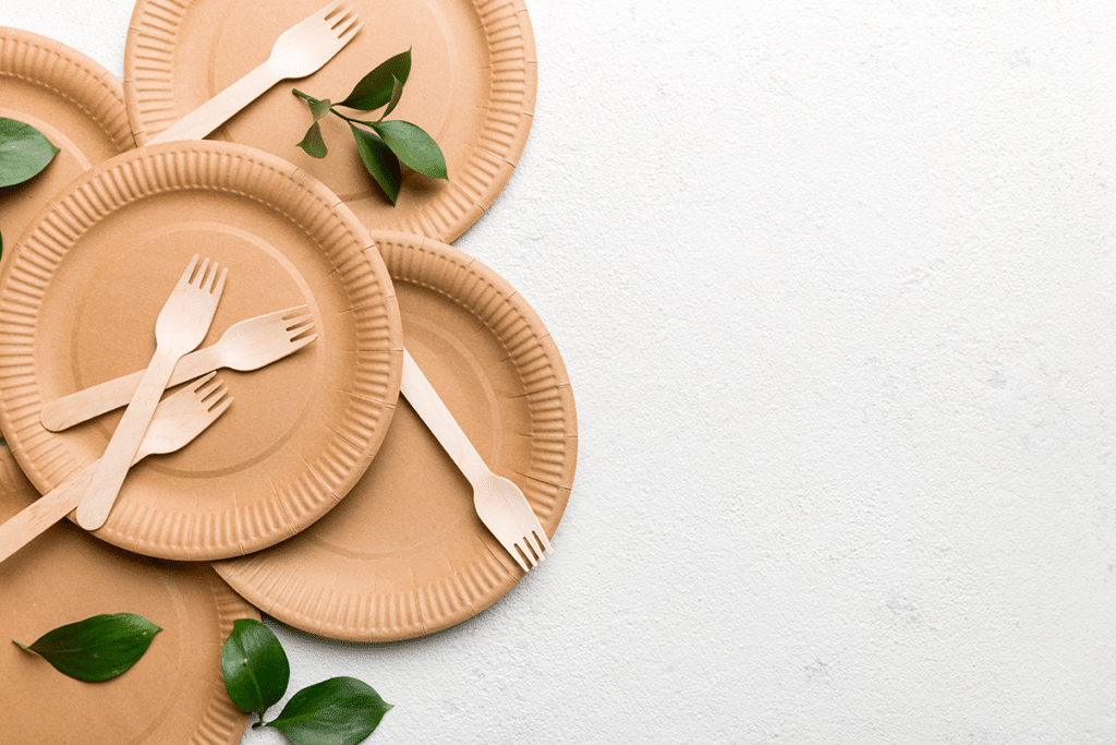 Paper Plates with wooden utensils