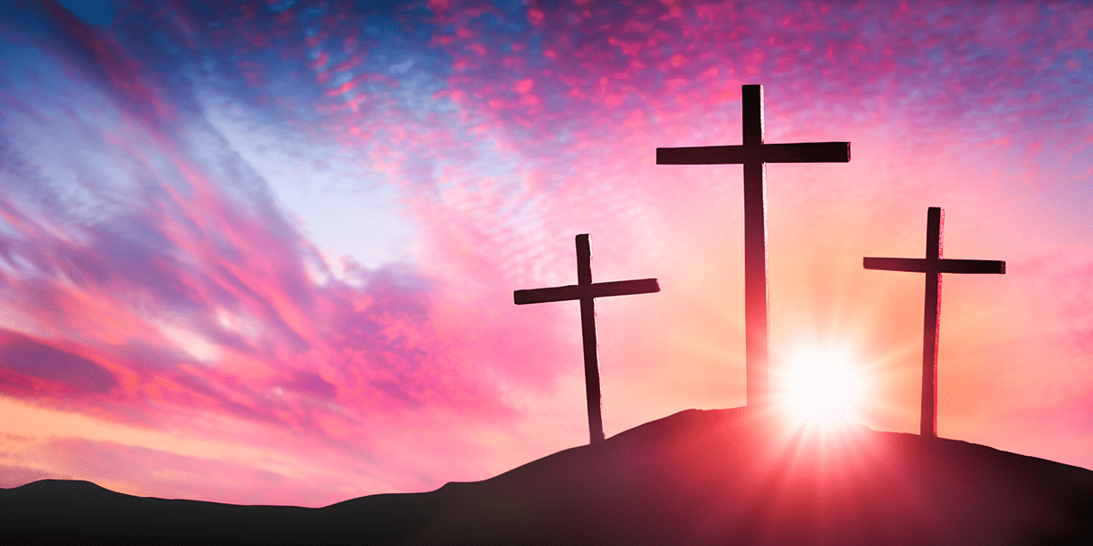 Easter Sunrise behind three crosses