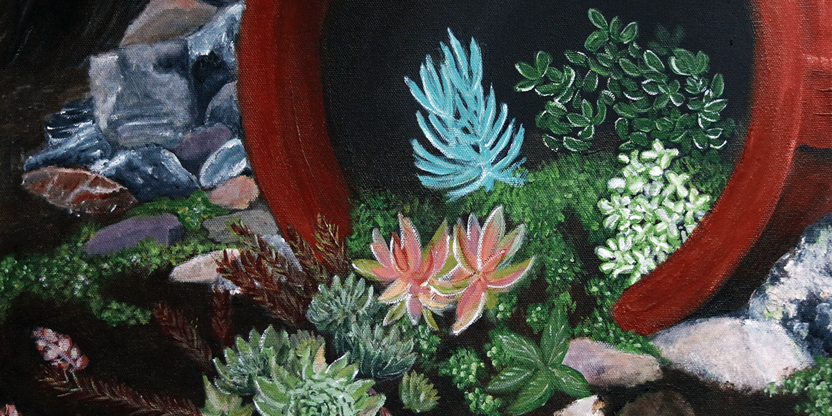 Painting of succulents in a clay pot by Brooke Chao